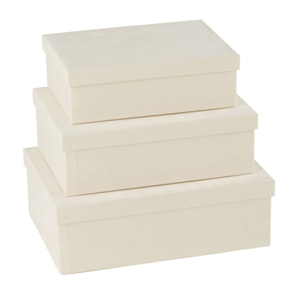 J-Line boîte Rectangle - velours/papier - blanc - 3 pcs