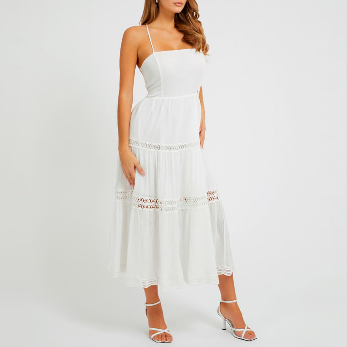 Robe Safa - coupe longue - 100% coton - en dentelle - blanc