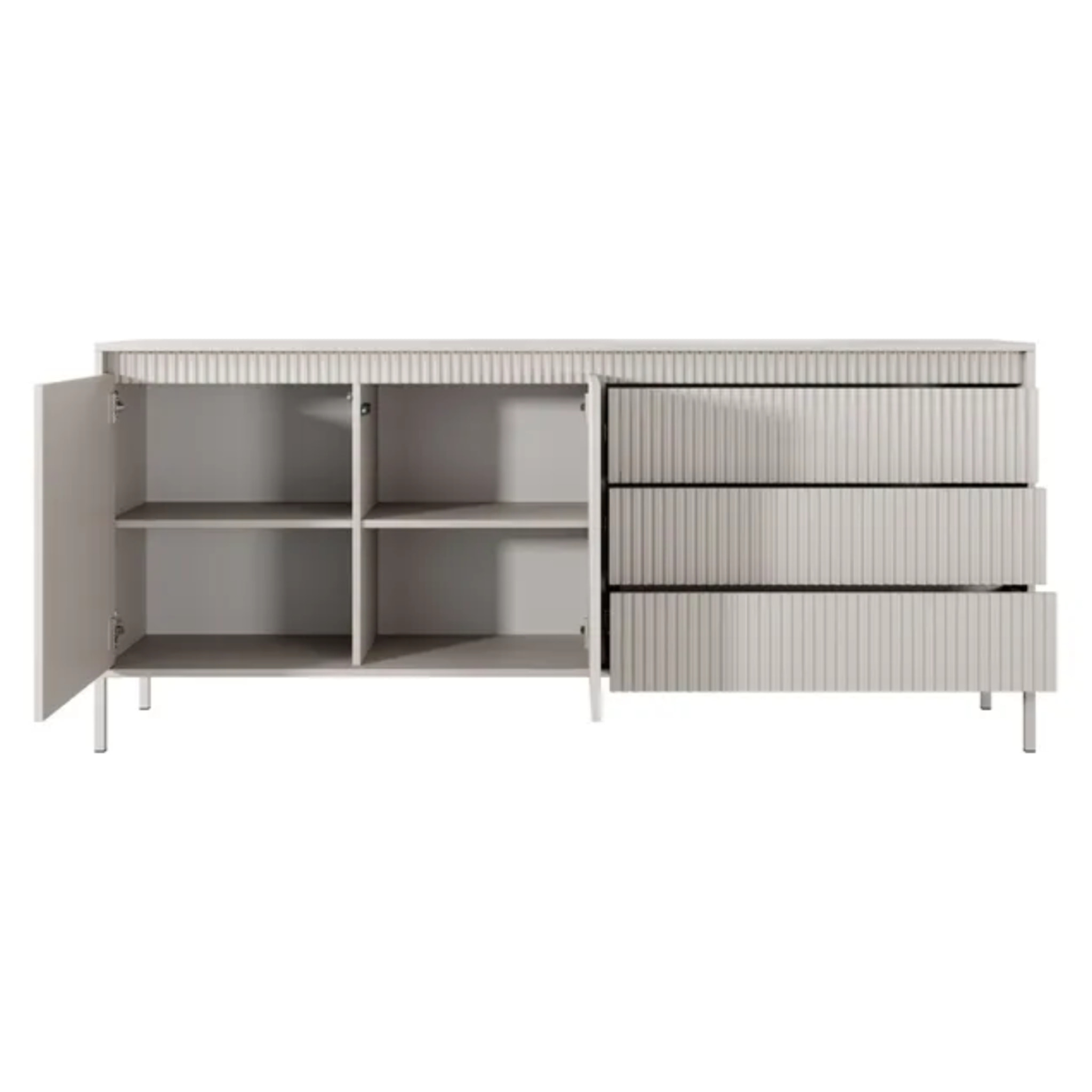 Madia Credenza 2 Ante 3 Cassetti Push To Open Con Ripiani E Vani Mobile Soggiorno Design Moderno Con Piedini In Metallo 187.1 x 81.4 x 39.5 Cm Cashmere