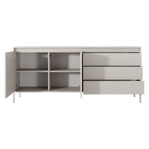 Madia Credenza 2 Ante 3 Cassetti Push To Open Con Ripiani E Vani Mobile Soggiorno Design Moderno Con Piedini In Metallo 187.1 x 81.4 x 39.5 Cm Cashmere