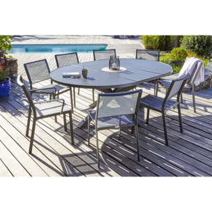 PELOSA - Ensemble repas 8 places en aluminium anthracite avec rallonge papillon