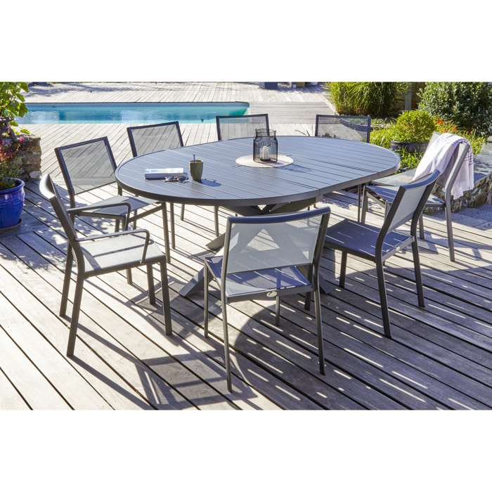 PELOSA - Ensemble repas 8 places en aluminium anthracite avec rallonge papillon