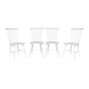 Lot de 4 chaises blanches à barreaux en bois d'hévéa. ROMIE. L 50.8 x P 44.2 x H 90cm