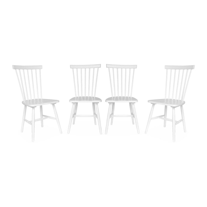 Lot de 4 chaises blanches à barreaux en bois d'hévéa. ROMIE. L 50.8 x P 44.2 x H 90cm