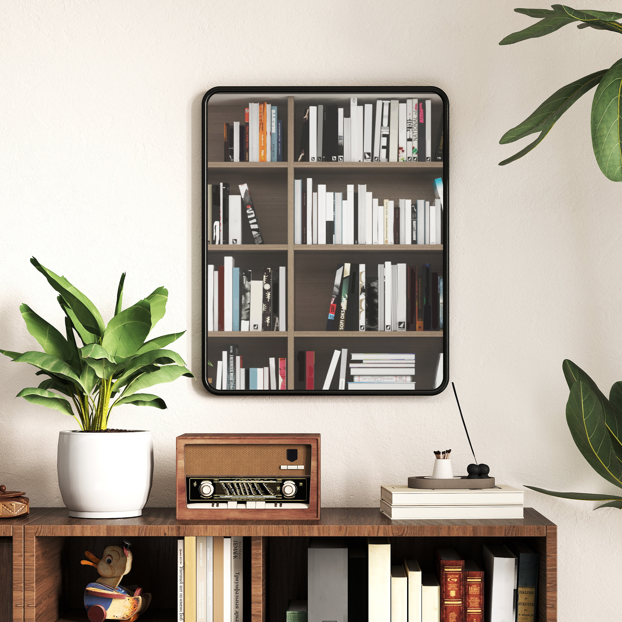 Miroir mural rectangulaire L.40 x H.50 cm cadre métal noir