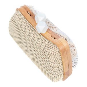 Bonamico Bolso bandolera Mujer. Fabricado en madera natural, algodón y paja trenzada.