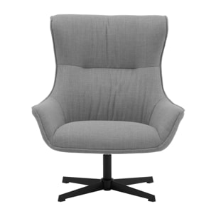 Poltrona girevole RIGA in tessuto grigio e base in metallo nero