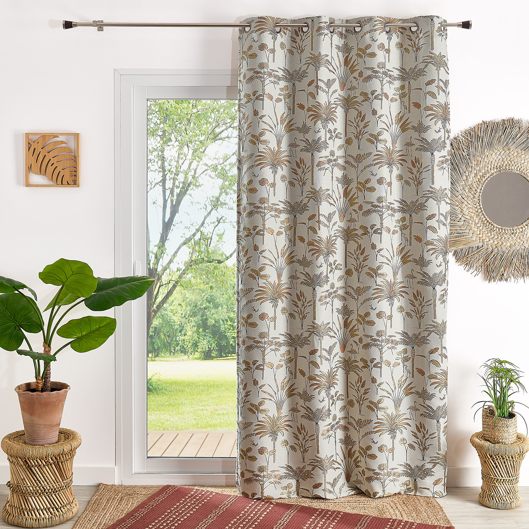 Rideau Jacquard exotique motif palmier - Terracotta
