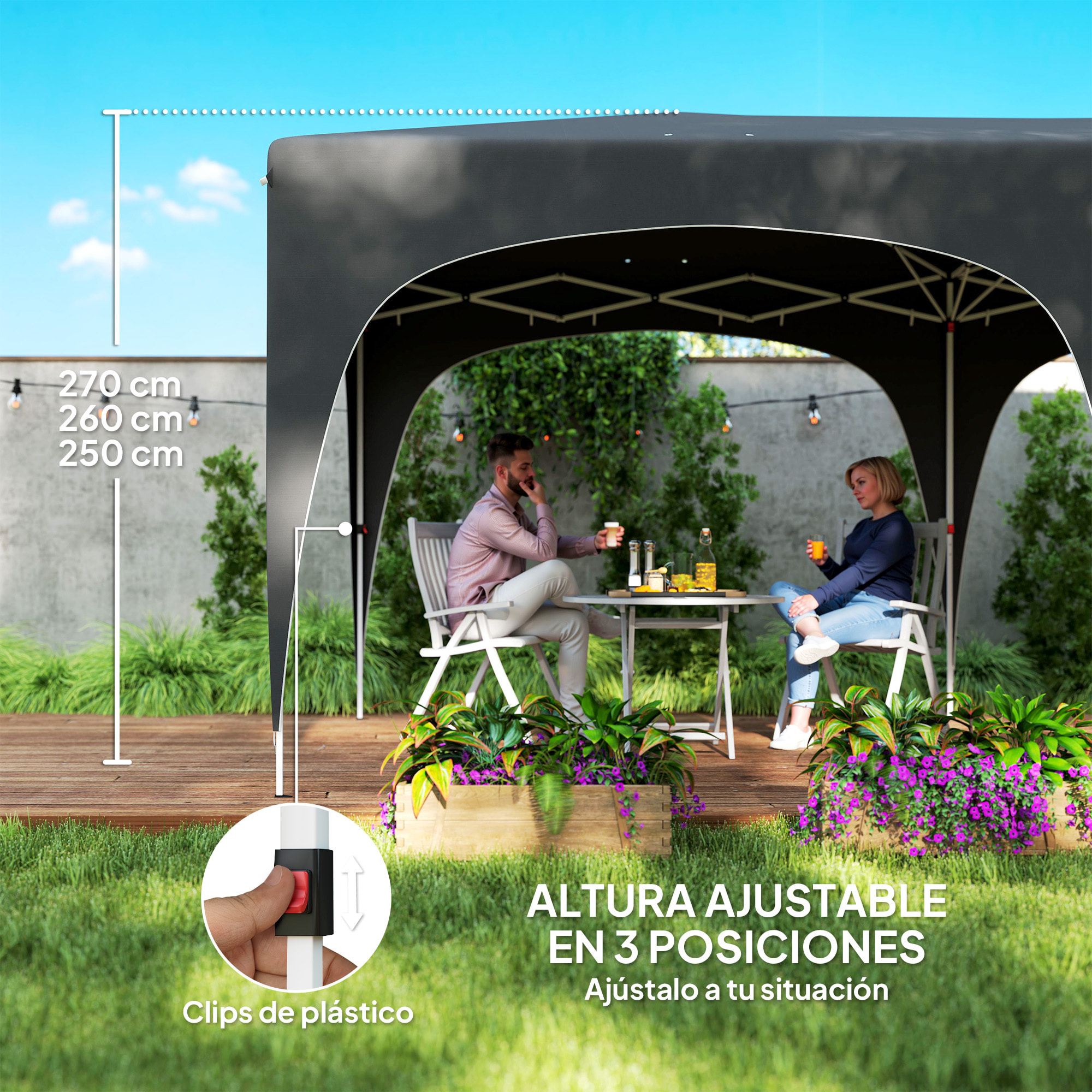Carpa Plegable Gazebo 6x3 m Cenador Plegable con Altura Ajustable 6 Paredes Laterales Anti-UV y Bolsa de Transporte Pabellón de Jardín para Camping Fiestas