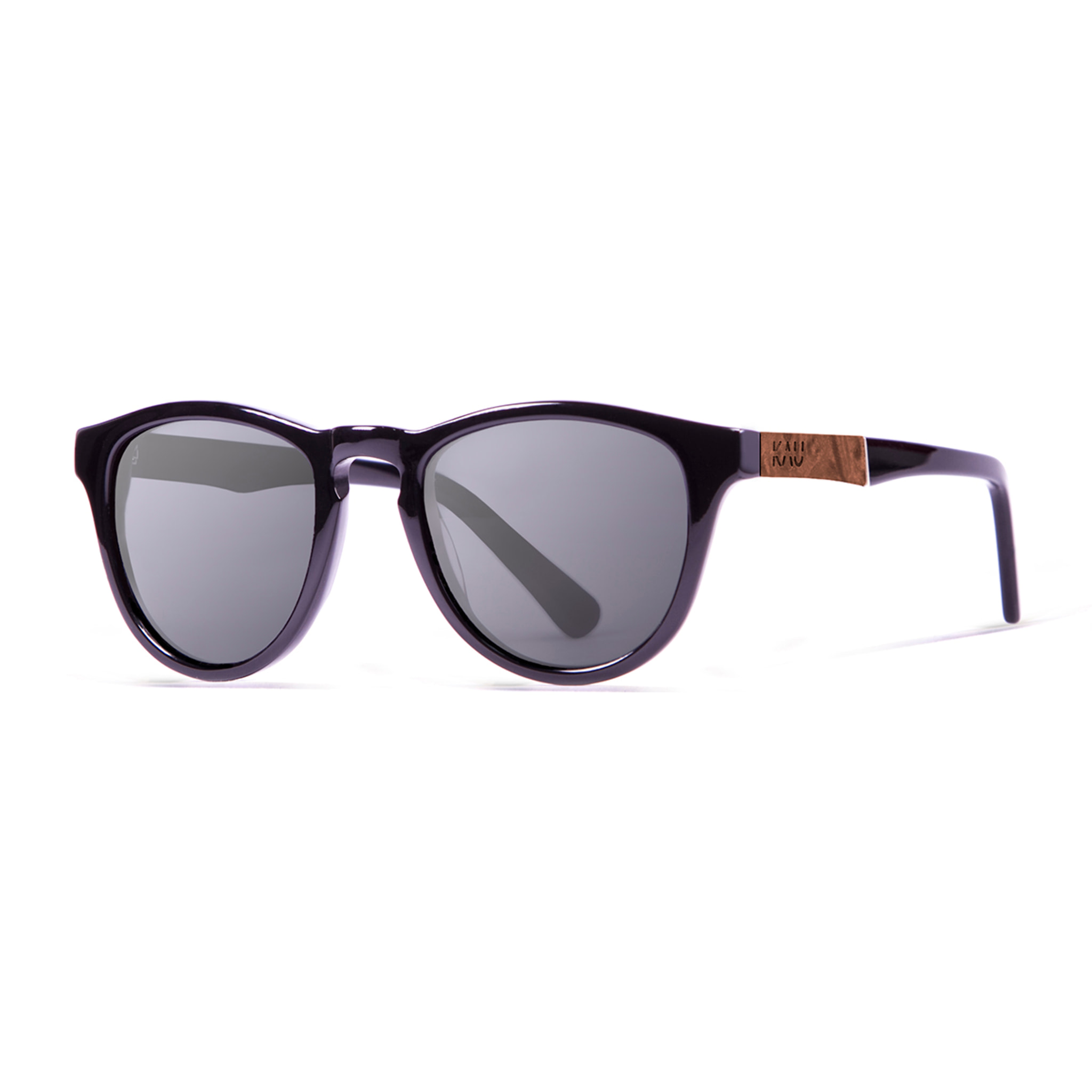 Gafas de sol KAU FLORENCIA - De acetato negro brillante y madera de nudos de olmo / Ahumada