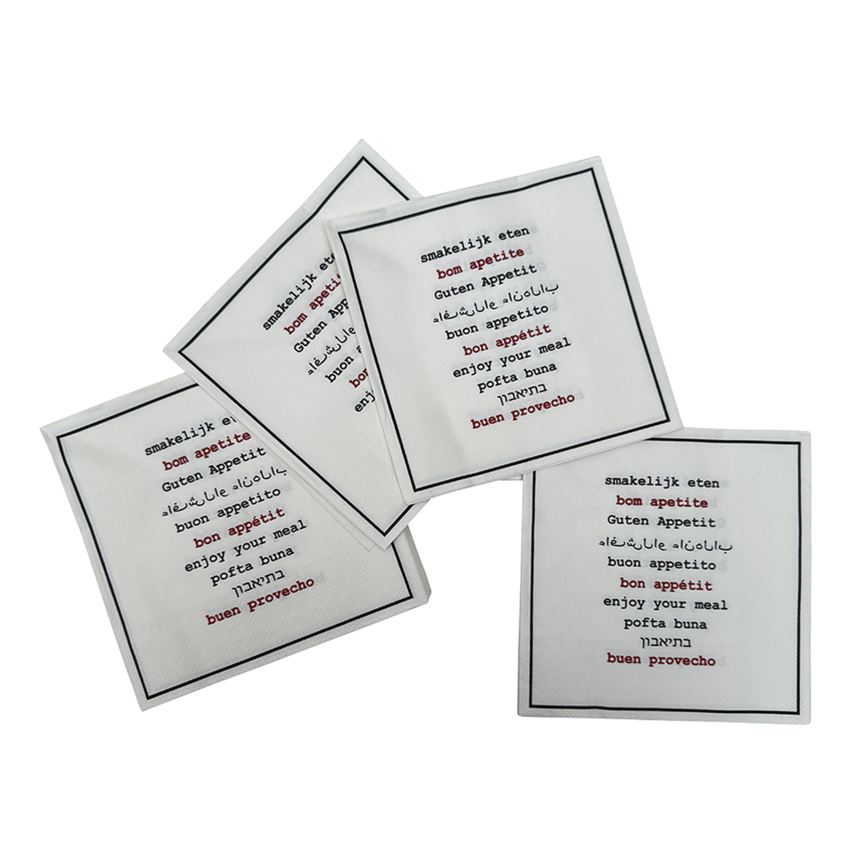 Lot de 20 serviettes en papier Bon Appétit multilingue - Noir
