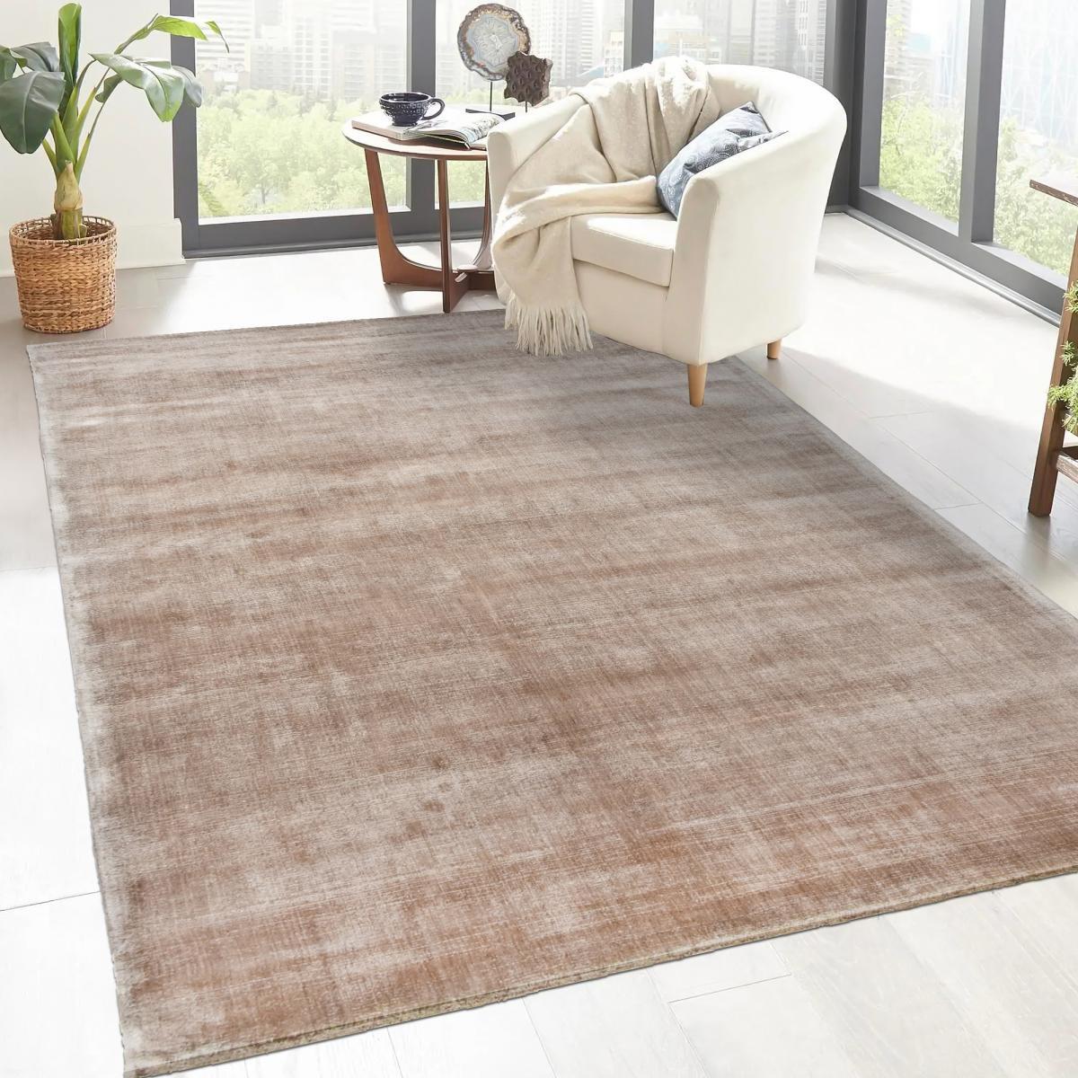 Tapis salon et chambre fait à la main en viscose motif uni JACU