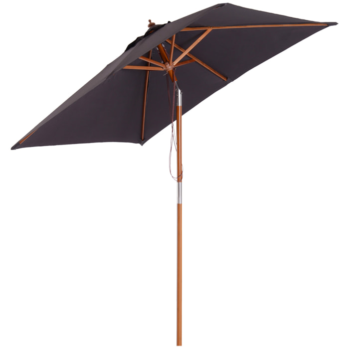 Sombrilla Terraza Exterior 200x150 cm Sombrilla de Jardín Rectangular con Ángulo Ajustable Mástil de Madera y Manivela Parasol para Patio Terraza Gris Oscuro