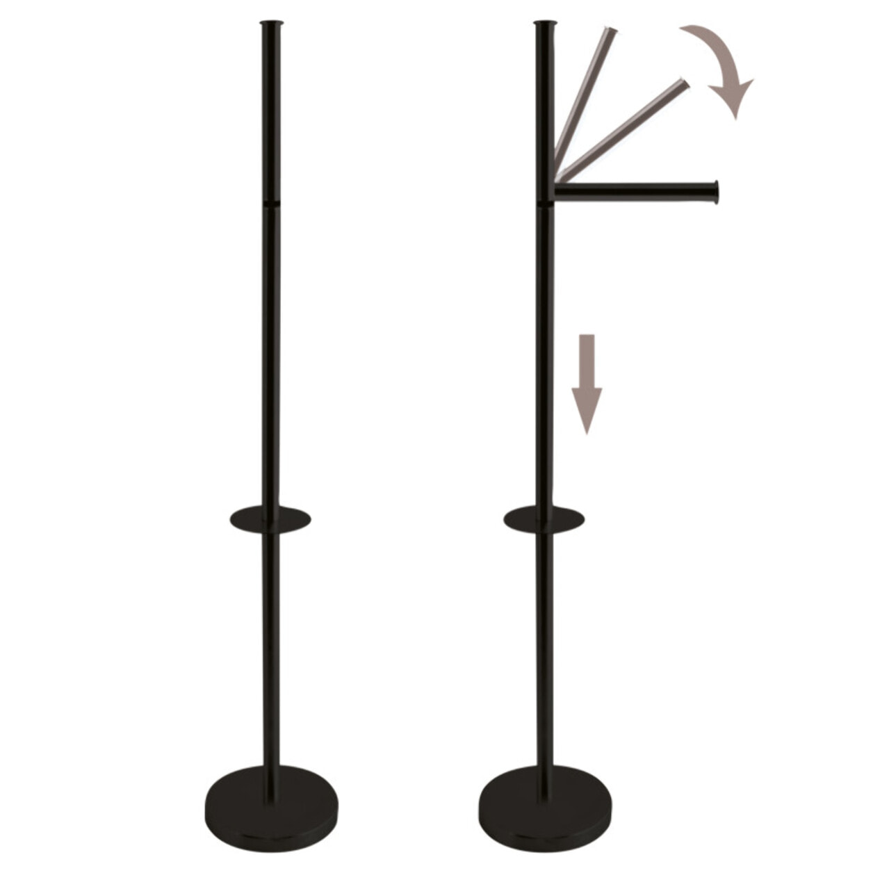 Porte Rouleau Papier Wc sur pied avec system reserve top tournable sur socle Acier Noir mat MSV