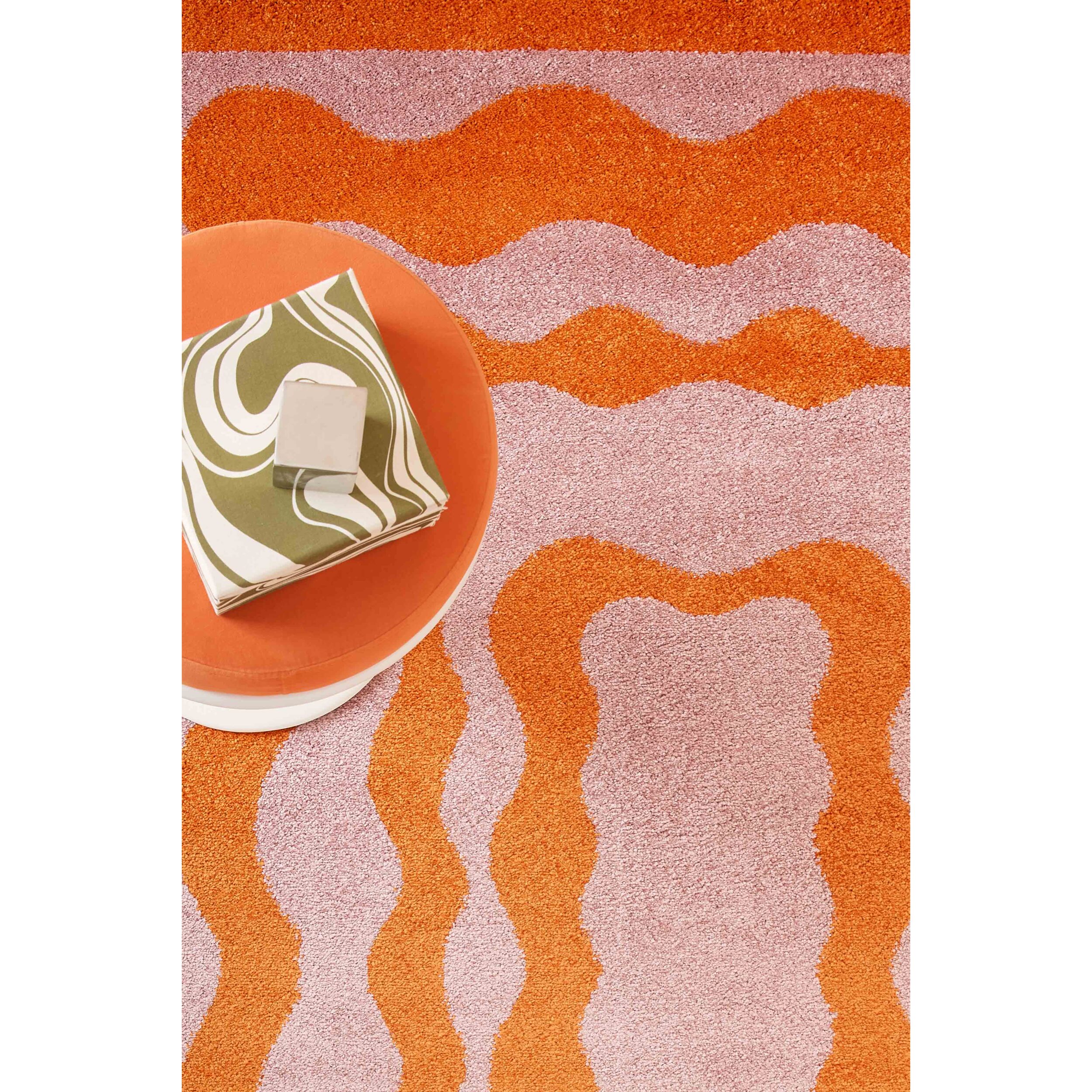 GROOVY - Tapis coloré style seventies - Confortable et moelleux - Orange