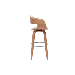 Tabouret de bar design pivotant blanc et bois clair H65 cm GAO