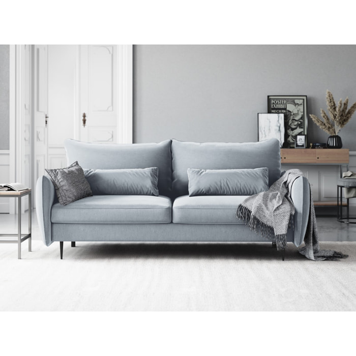Canapé convertible avec coffre de rangement "Vermont" 3 places en velours bleu clair