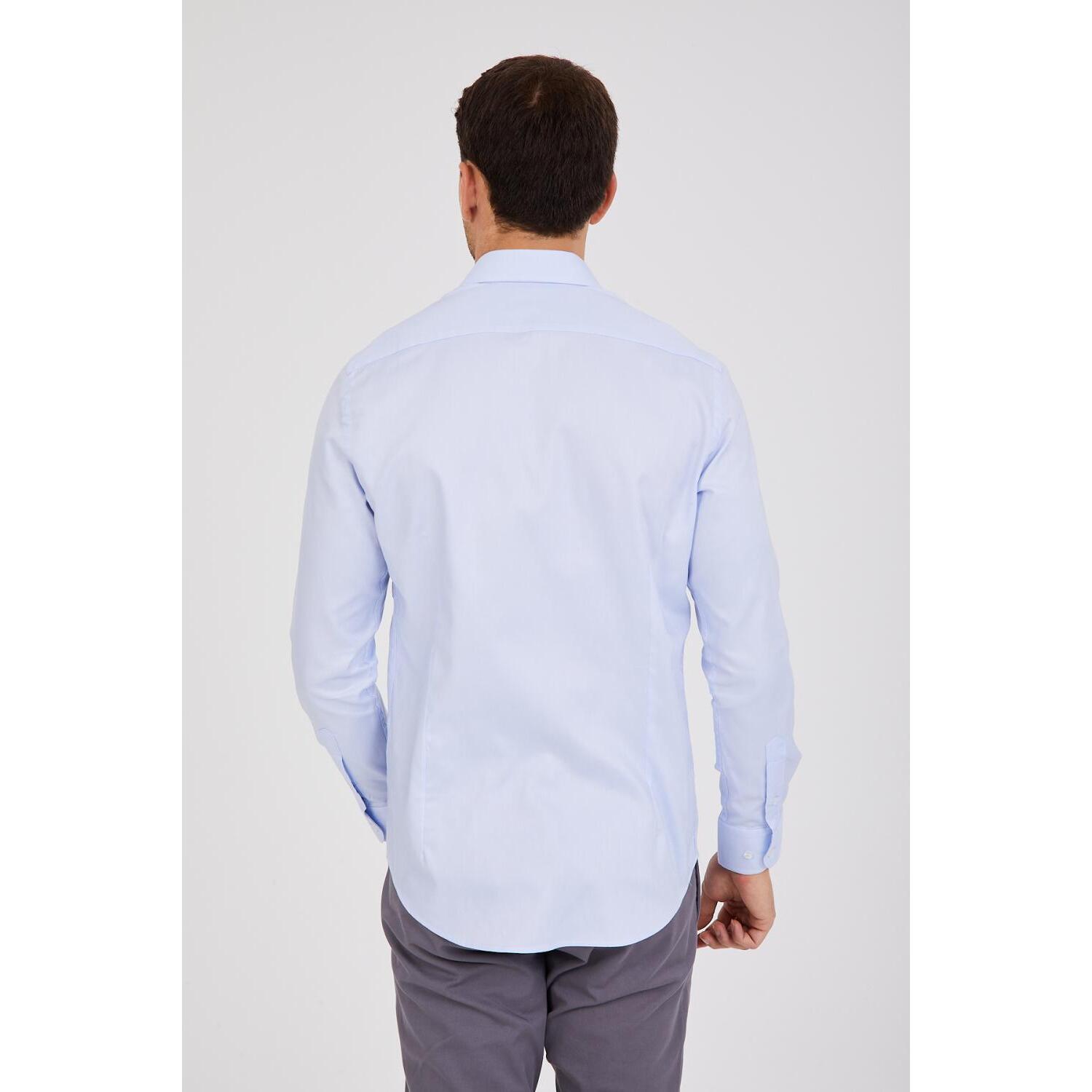 Camicia Uomo 1 Bottone Francese Slim Oxford unito Celeste