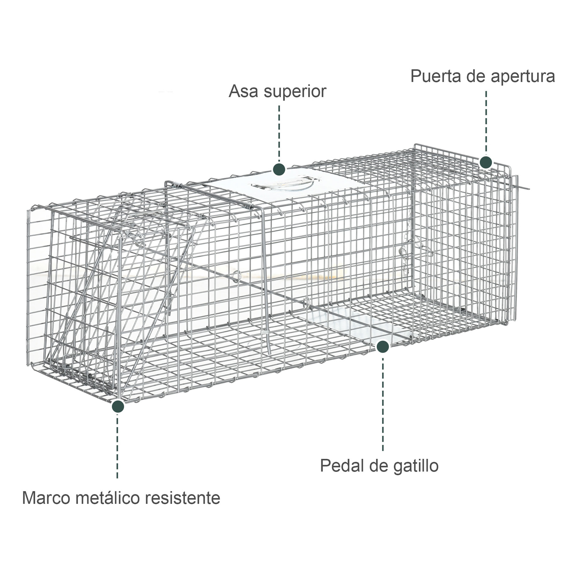 Trampa para Animales Vivos Plegable 93x31x34,5 cm Jaula de Captura de Alambre con Puerta y Asa para Conejos Ratas Roedores Plata