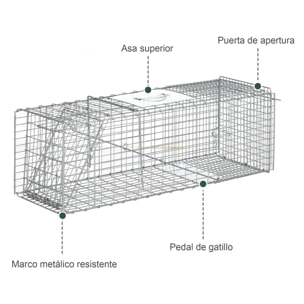 Trampa para Animales Vivos Plegable 93x31x34,5 cm Jaula de Captura de Alambre con Puerta y Asa para Conejos Ratas Roedores Plata