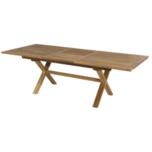 FUN - SALON DE JARDIN BOIS TECK 8/10 pers - 1 Table rect. extensible pieds croisés - 6 fauteuils empilables textilène taupe