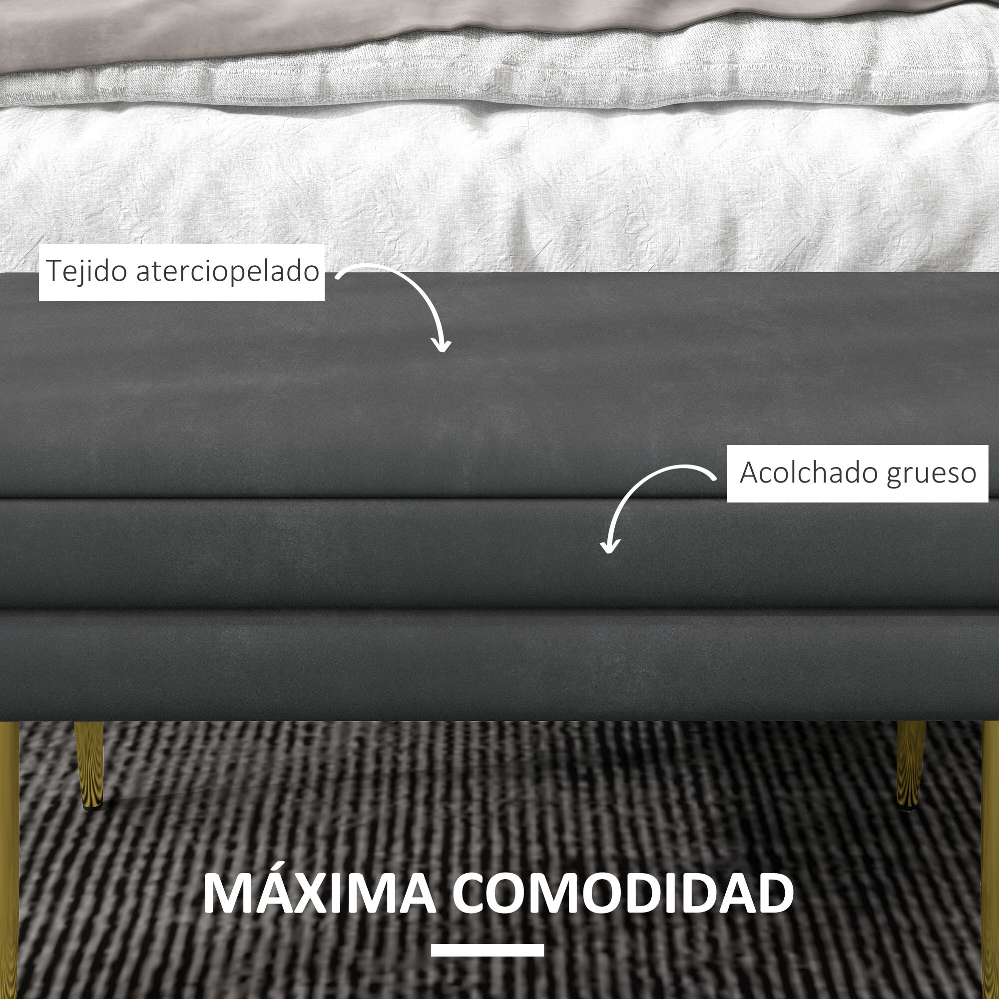 Baúl de Almacenaje para Dormitorio 30L Puff Almacenaje Tapizado en Terciopelo Banco de Almacenaje Desmontable con Patas de Acero para Entrada Salón 79,5x37,5x43 cm Gris Oscuro