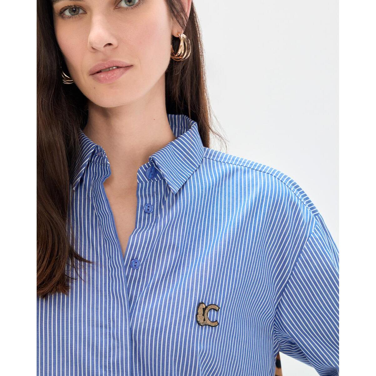 Camicia in popeline con righe stampate animalier