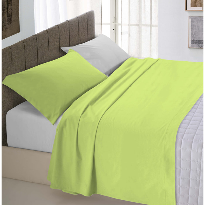 COMPLETO LETTO NATURAL COLOUR MADE IN ITALY COTONE-VERDE ACIDO/GRIGIO CHIARO MATRIMONIALE