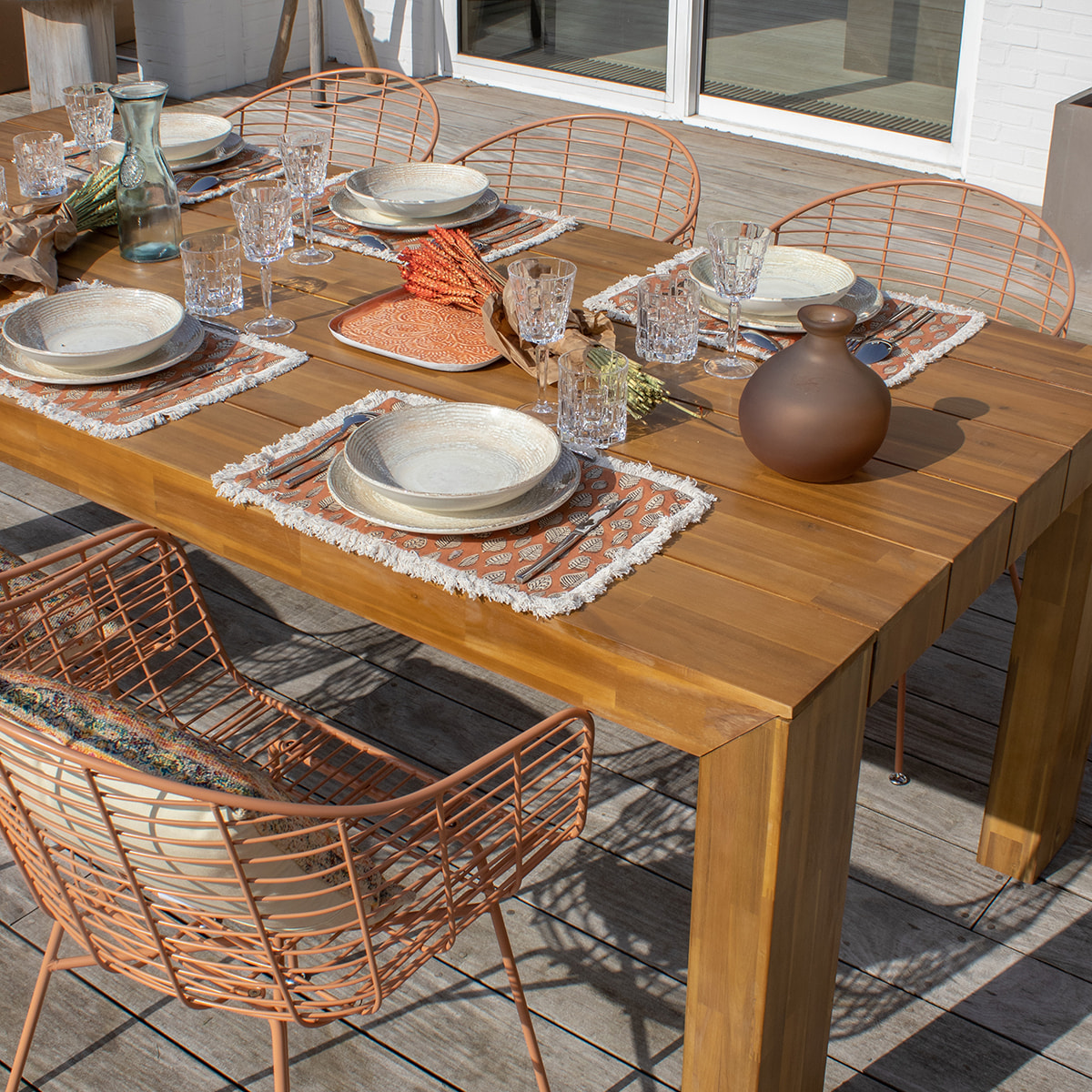 LOT 4 SETS DE TABLE EN COTON TERRACOTTA  AVEC FRANGES 43X28CM MALAGA