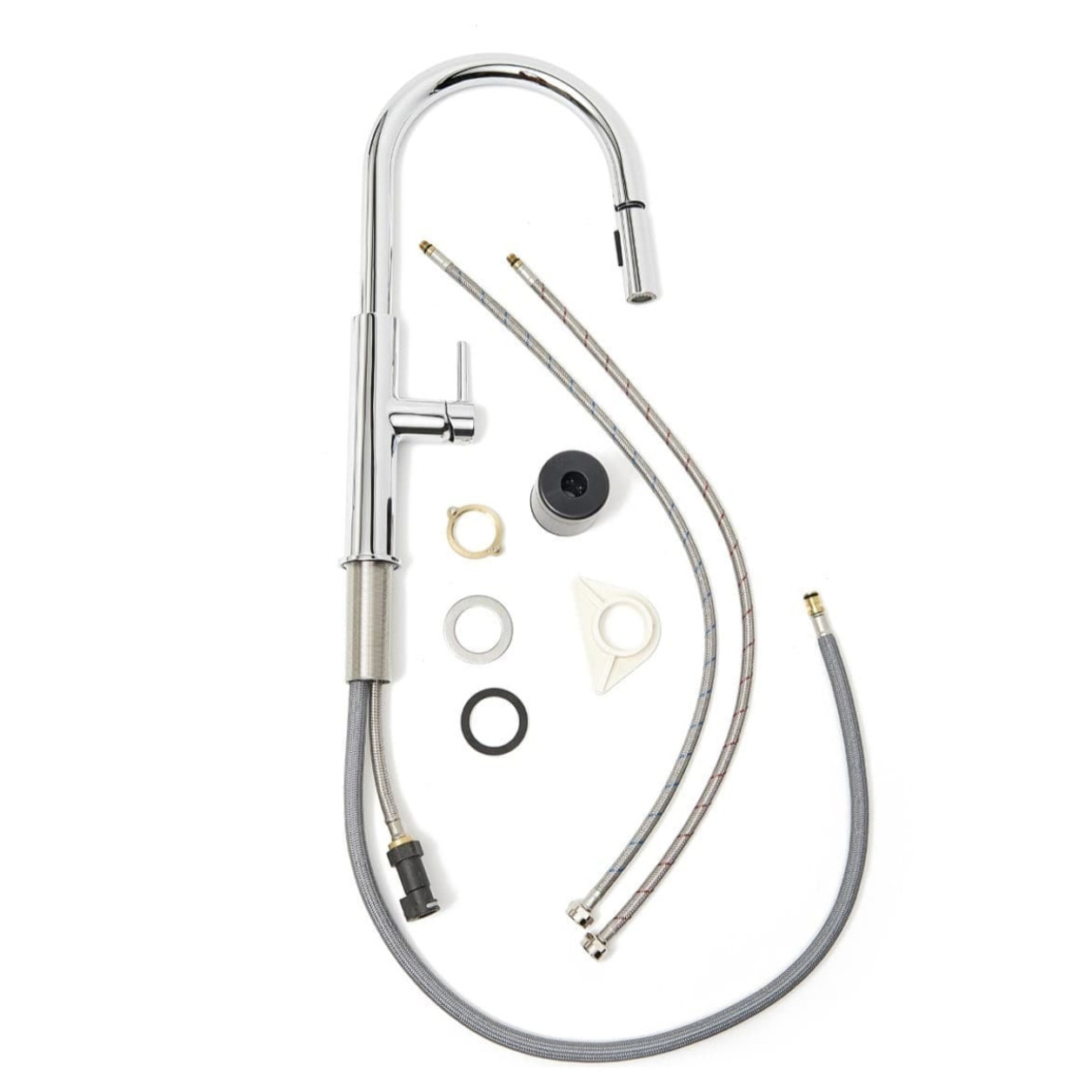 set mitigeur lavabo haut, sans vidage + mitigeur cuisine avec douchette extractible 2 jets, chrome (SATBSBD285)