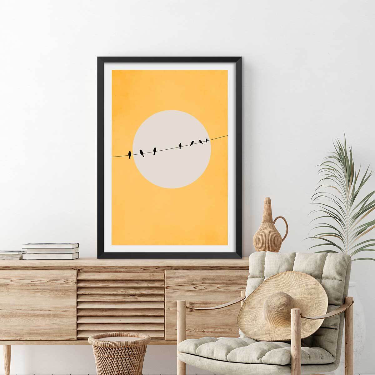 Affiche abstrait ""depart electrique"" Affiche + cadre en bois - Noir