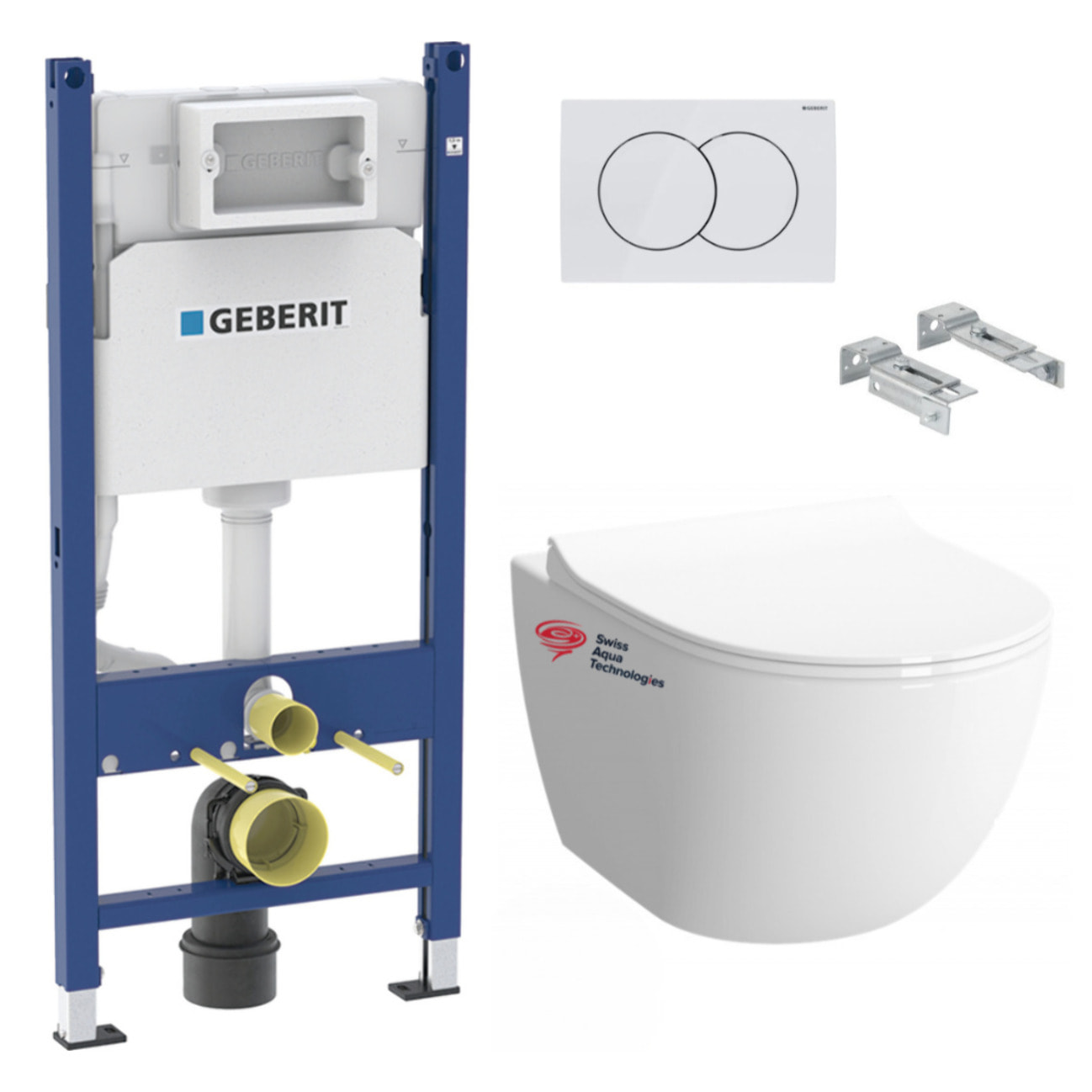 Pack WC bati-support Geberit + WC sans bride Swiss Aqua Technologies + plaque (INFINITIO2GEB3)