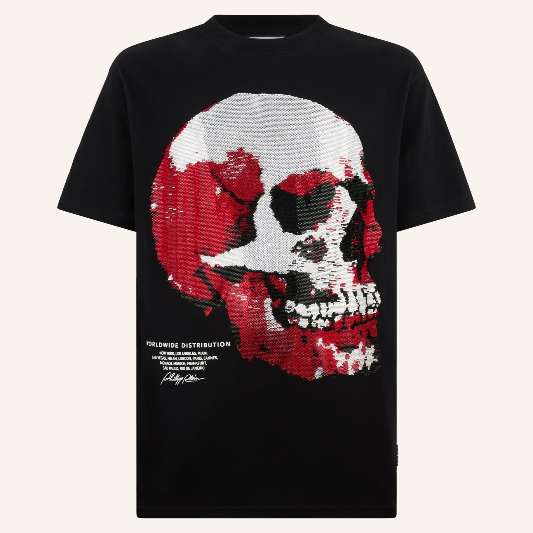 PHILIPP PLEIN Round Neck T-Shirt Red Skull Skull