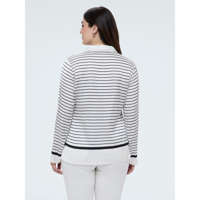Fiorella Rubino - Camicia a righe con scollo a V - Bianco