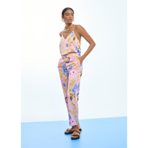 Top in pizzo satinato stampato