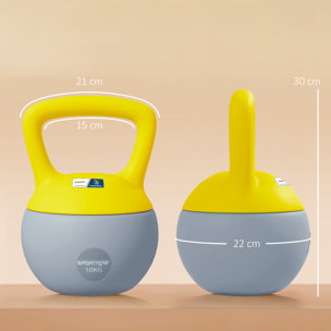 Kettlebell 10 Kg collaboration Aosom.fr x FFHandball - prise ergonomique - PVC gris jaune