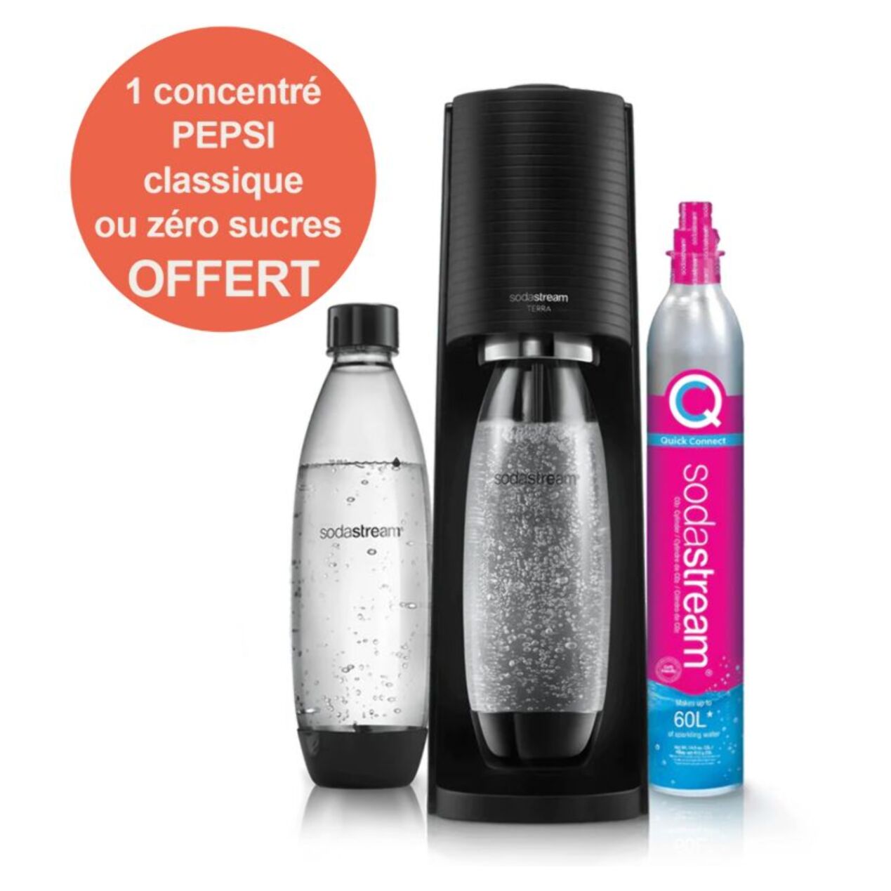 Machine à soda SODASTREAM Terra Noire pack 2 bouteilles + 1 recharge