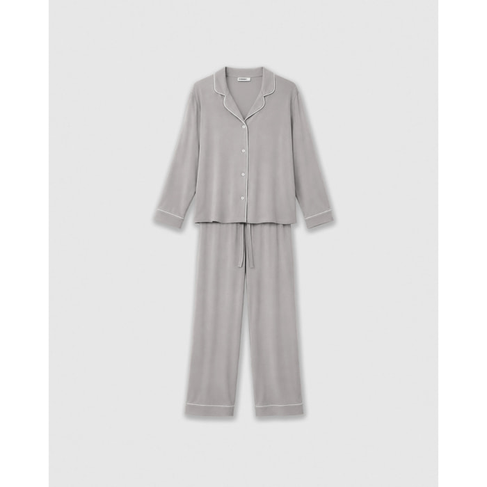 Pigiama a manica lunga a camicia in viscosa donna grigio