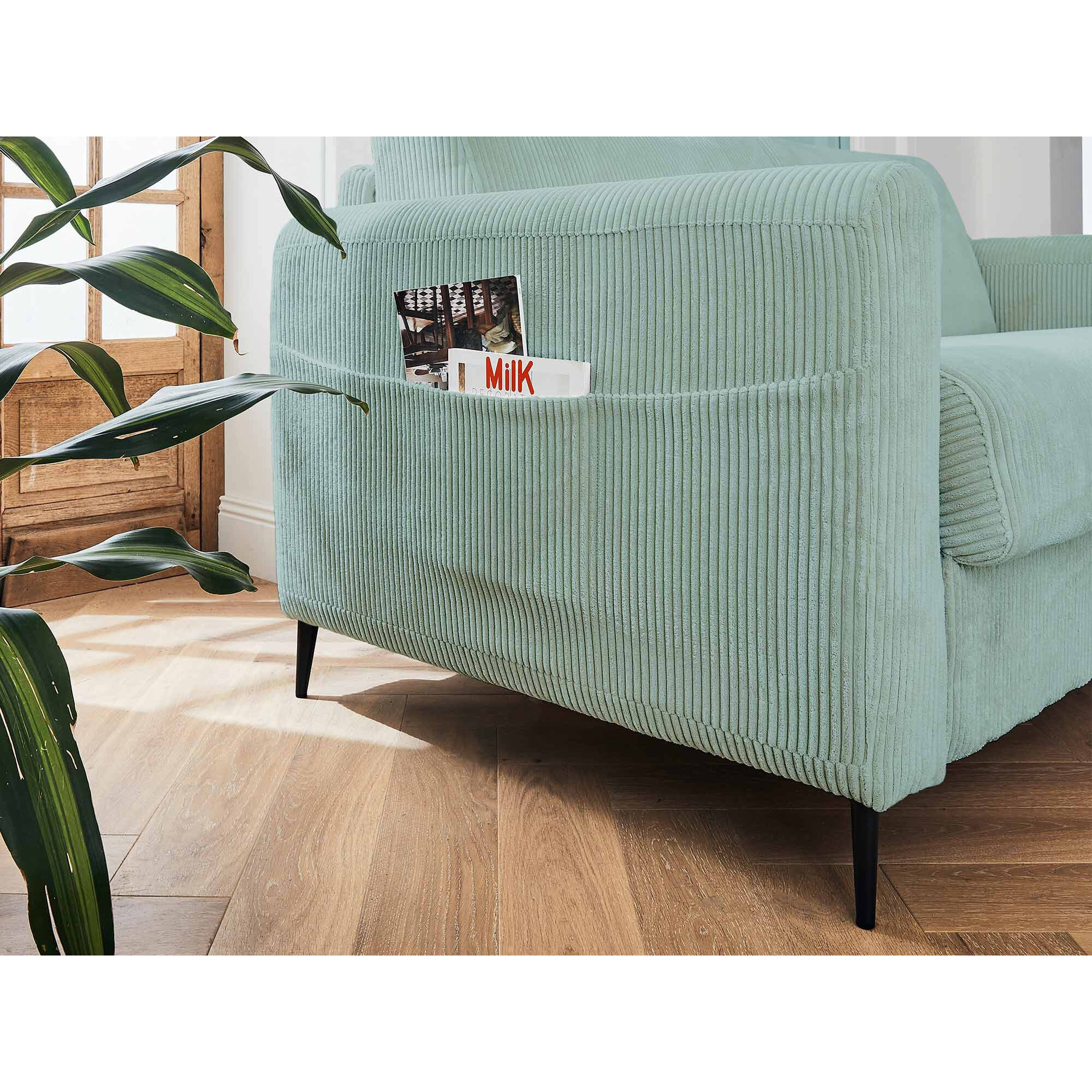 Owen - canapé lit 3 places convertible express couchage quotidien 140 cm matelas 12 cm en velours côtelé - Bleu
