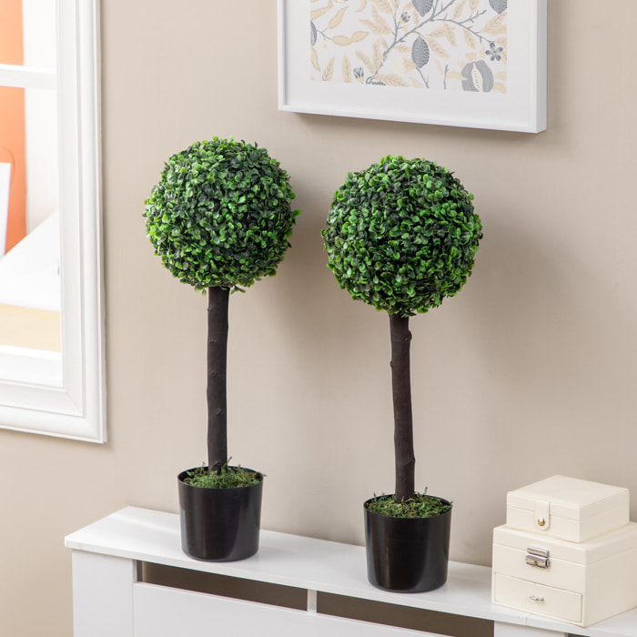 Juego de 2 Plantas Artificiales Decorativas 60 cm Árboles de Bolas de Boj en Macetas Plantas Falsas para Decoración Interior y Exterior del Hogar Ø20x60 cm Verde