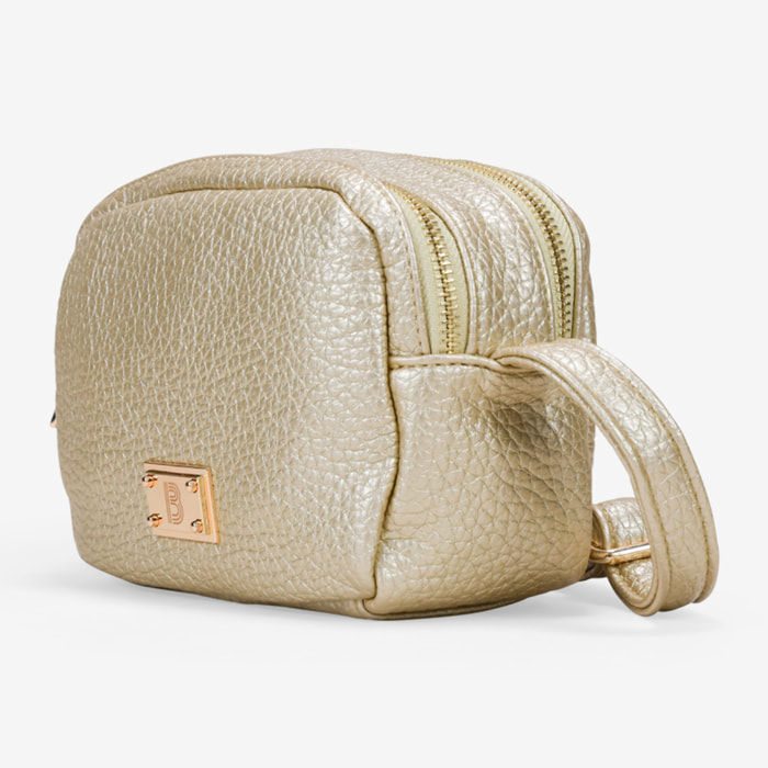 Bolso bandolera dorado con doble cremallera