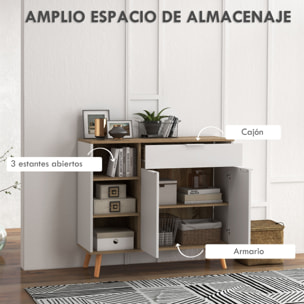 Aparador de Salón Moderno Aparador de Cocina con 1 Cajón 2 Puertas de Cierre Suave y Estantes Ajustables para Comedor Pasillo Dormitorio 95x35x85 cm Blanco y Natural