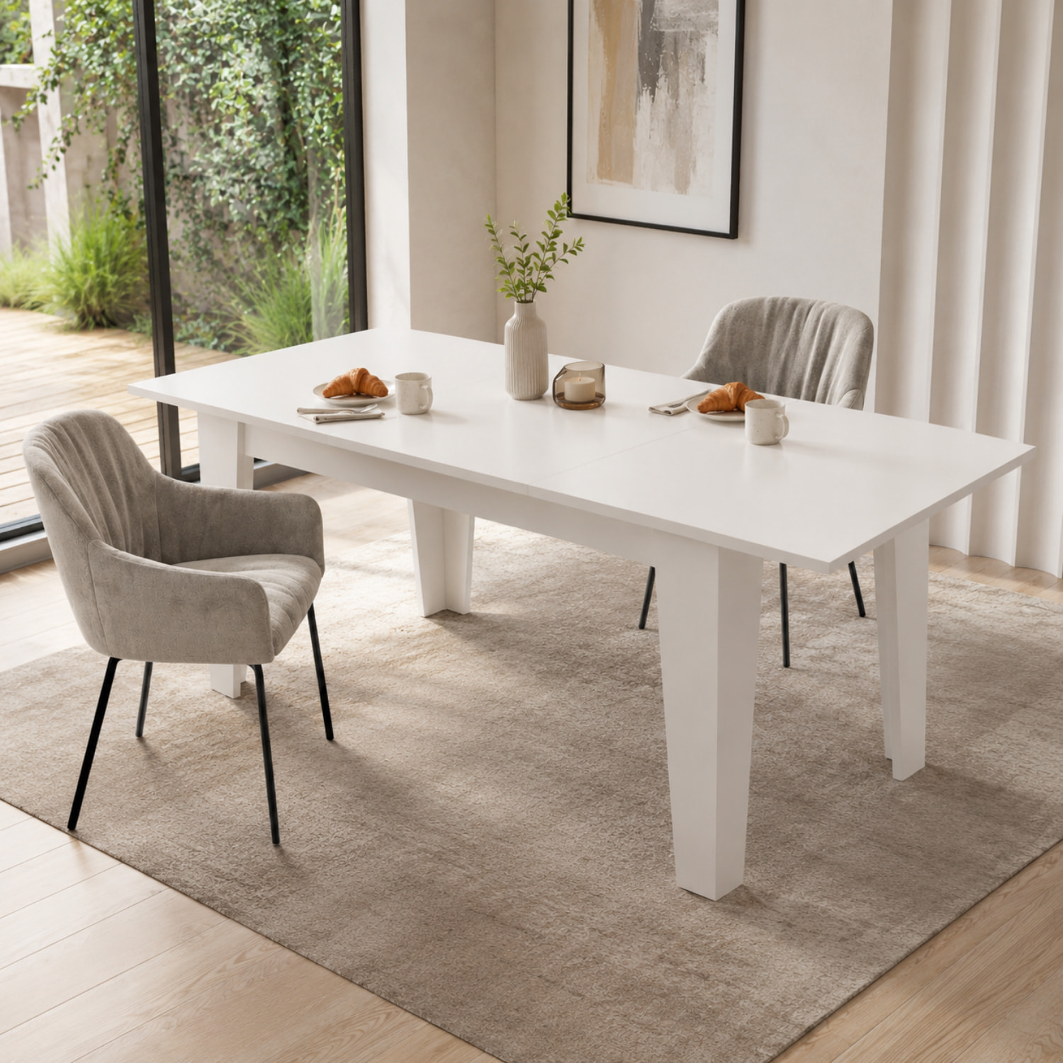Tavolo da Pranzo Allungabile Da 160 A 220 Cm Gambe a Spillo Design Moderno 10 Posti Estensibile Guide In Metallo Cucina Salotto Soggiorno Bianco