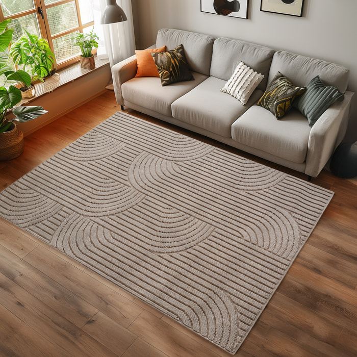HELIX - Tapis moderne effet laine bouclé à motif géométrique en relief beige