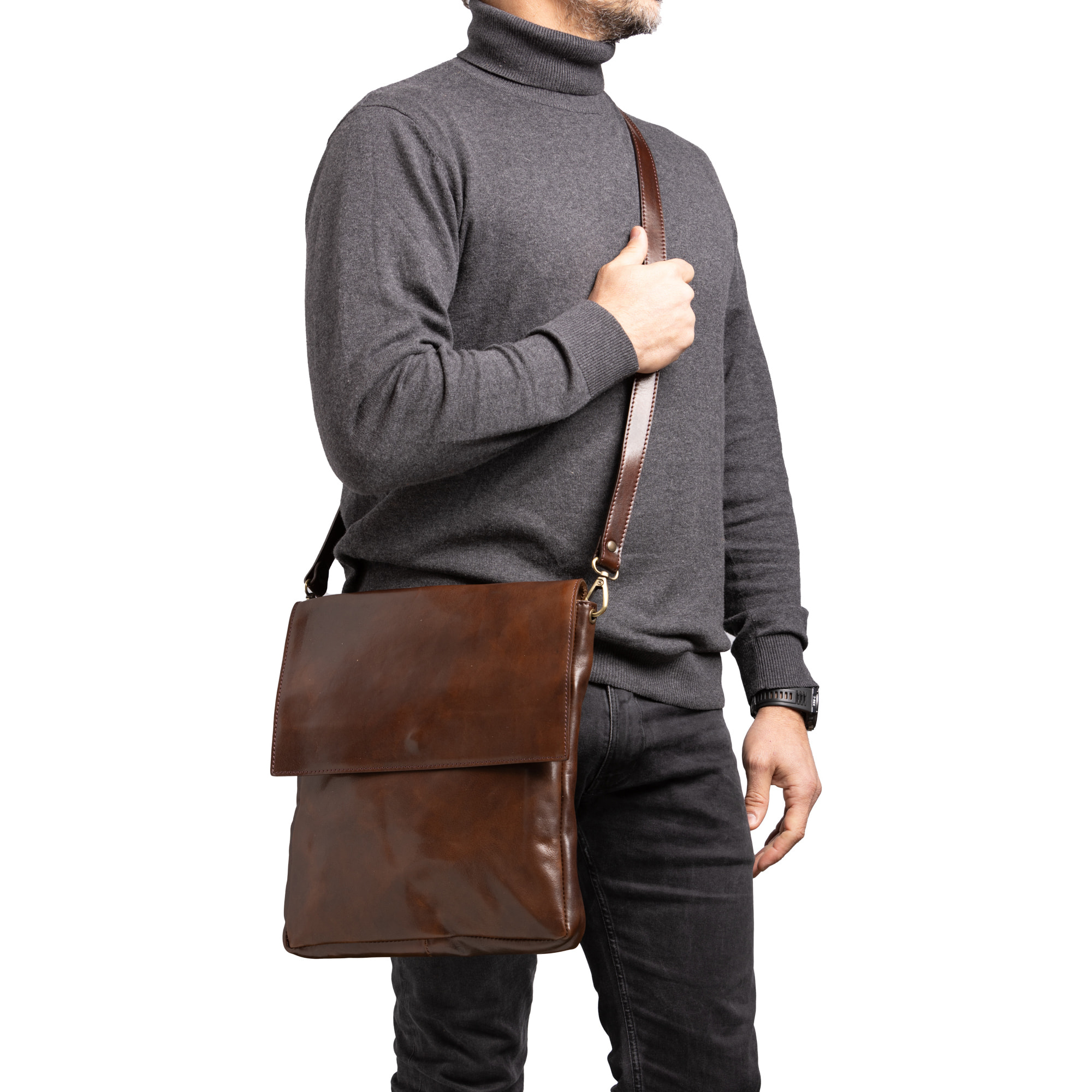 Borsa a tracolla  da uomo In Vera pelle Made in Italy 31x35x4 cm