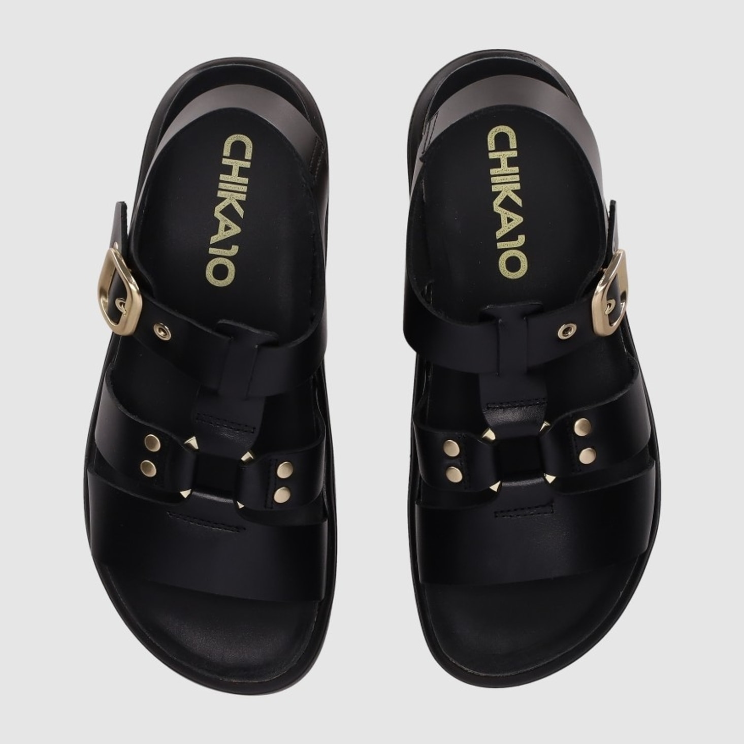 Sandalias de Piel - Negro - Tacón: Bajo