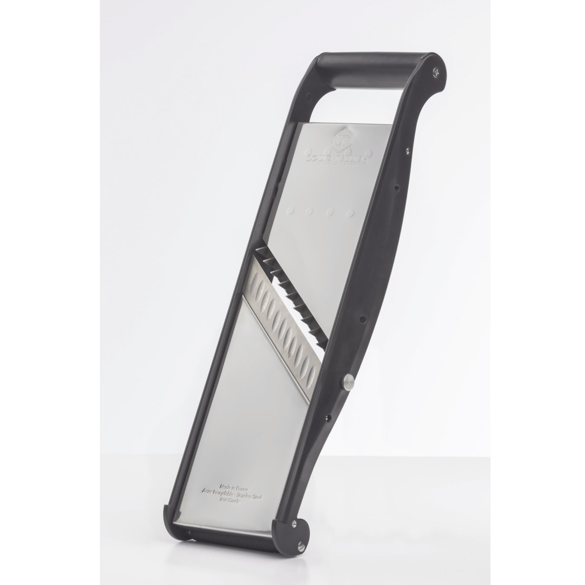 Mandoline inox Compact-PRO BASALTE avec poussoir ergonomique - 2 peignes effileurs (4 & 10 mm)