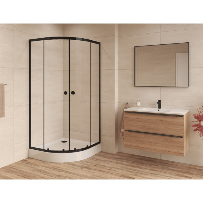 SAT PROJECT Douche quart de cercle 90x90cm coulissante avec profilé noir mat (SATPROMUS90CT)
