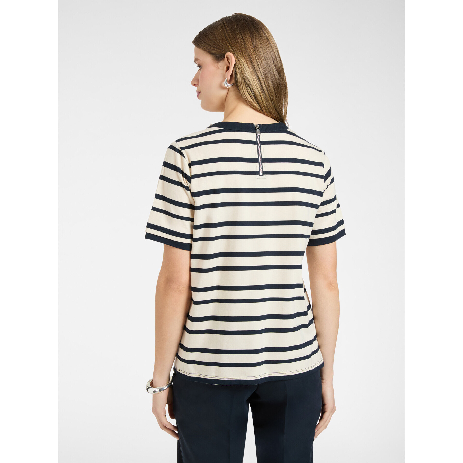 Elena Mirò - T-shirt rigata con ricami - Blu