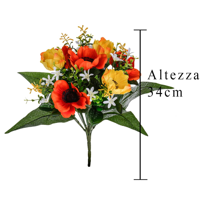 Bouquet Di Anemoni. Altezza 34 Cm - Pezzi 4 - 24X34X24cm - Colore: Arancio - Bianchi Dino - Fiori Artificiali
